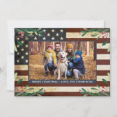 ヴィンテージ愛国的なアメリカ国旗の写真クリスマス シーズンカード (正面)