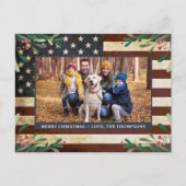 ヴィンテージ愛国的なアメリカ国旗の写真クリスマス シーズンポストカード (正面)