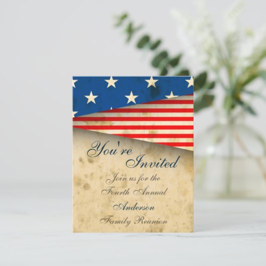 ヴィンテージ愛国的なアメリカ国旗の家族懇親会 招待状 (スタンド正面)