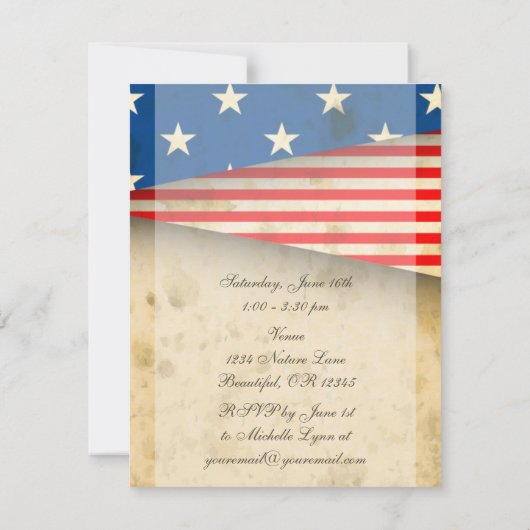 ヴィンテージ愛国的なアメリカ国旗の家族懇親会 招待状 (裏面)