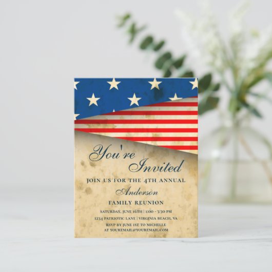 ヴィンテージ愛国的なアメリカ国旗の家族懇親会 招待状 (スタンド正面)