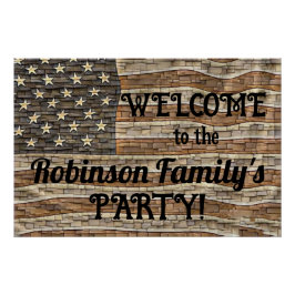 ヴィンテージ愛国的なアメリカ国旗の石壁書道 ポスター