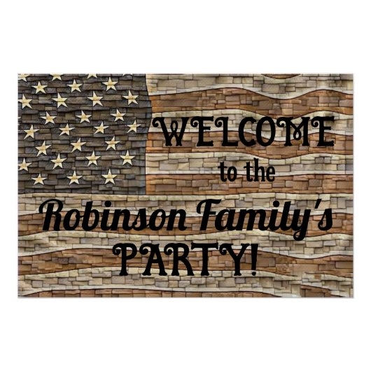 ヴィンテージ愛国的なアメリカ国旗の石壁書道 ポスター (正面)