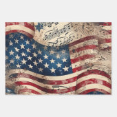 ヴィンテージ愛国的なアメリカ国旗の音符 ラッピングペーパーシート (正面3)