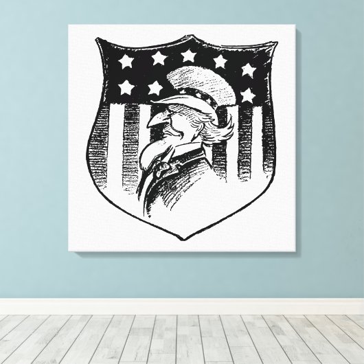 ヴィンテージ愛国的なアンクルサムとアメリカ国旗 キャンバスプリント (インサイチュ (ウッドフロア))