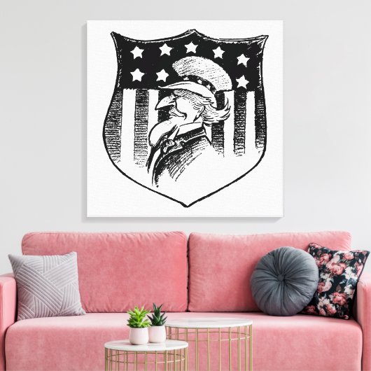 ヴィンテージ愛国的なアンクルサムとアメリカ国旗 キャンバスプリント (インサイチュ (リビング))