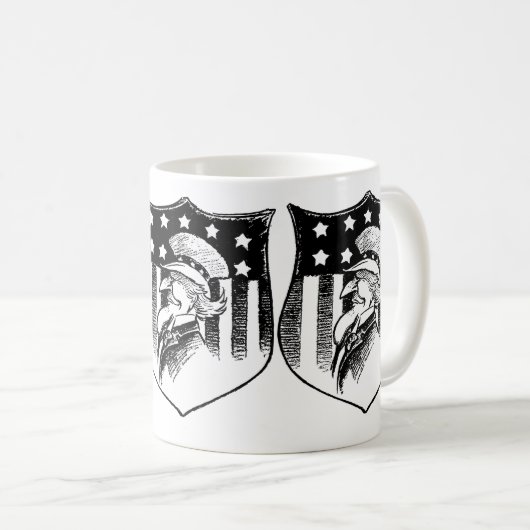 ヴィンテージ愛国的なアンクルサムとアメリカ国旗 コーヒーマグカップ (正面右)