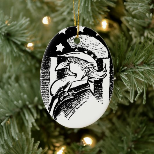 ヴィンテージ愛国的なアンクルサムとアメリカ国旗 セラミックオーナメント (ツリー)