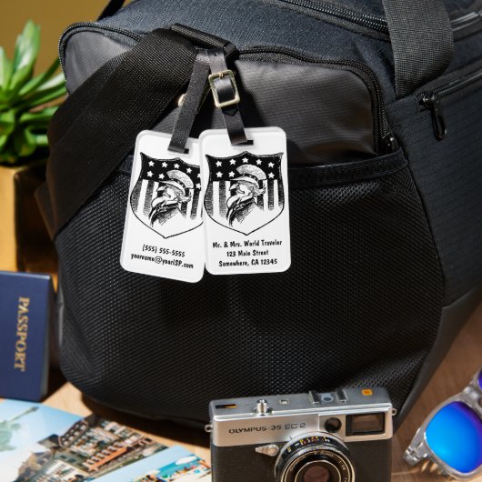 ヴィンテージ愛国的なアンクルサムとアメリカ国旗 ラゲッジタグ (正面&裏面)