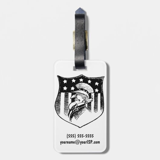 ヴィンテージ愛国的なアンクルサムとアメリカ国旗 ラゲッジタグ (裏面縦)