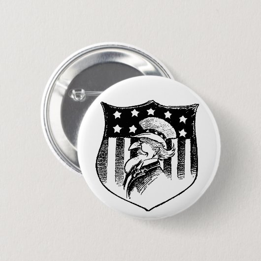 ヴィンテージ愛国的なアンクルサムとアメリカ国旗 缶バッジ (正面&裏面)