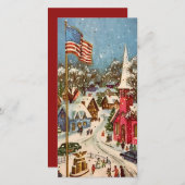 ヴィンテージ愛国的なクリスマスタウン シーズンカード (正面/裏面)