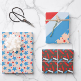 ヴィンテージ愛国的なスターストライプズ散水ブルー ラッピングペーパーシート