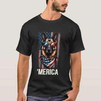 ヴィンテージ愛国的なドイツの羊飼い犬のレトロ4th Of Tシャツ