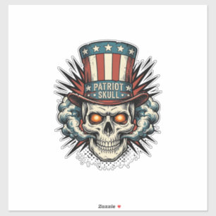 ヴィンテージ愛国的なドクロのトップハットTシャツデザイン_1 シール