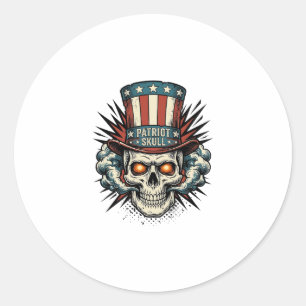 ヴィンテージ愛国的なドクロのトップハットTシャツデザイン_1 ラウンドシール