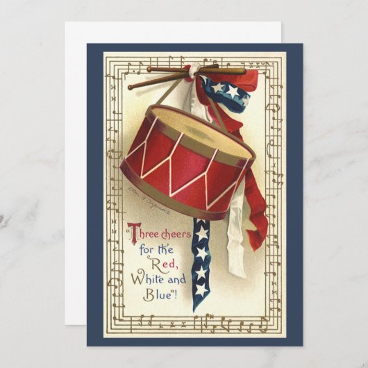 ヴィンテージ愛国的なドラムと音楽招待状 招待状 (正面/裏面)