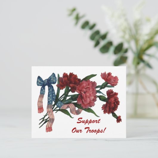 ヴィンテージ愛国的なリボンの花をサポート部隊 ポストカード (スタンド正面)