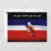 ヴィンテージ愛国的なレースカーのドライバー、日付を保存！ 案内ポストカード (正面/裏面)