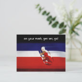 ヴィンテージ愛国的なレースカーのドライバー、日付を保存！ 案内ポストカード (スタンド正面)