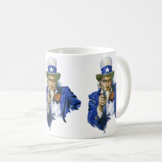 ヴィンテージ愛国的な叔父サムとスターハットとガン コーヒーマグカップ (正面右)