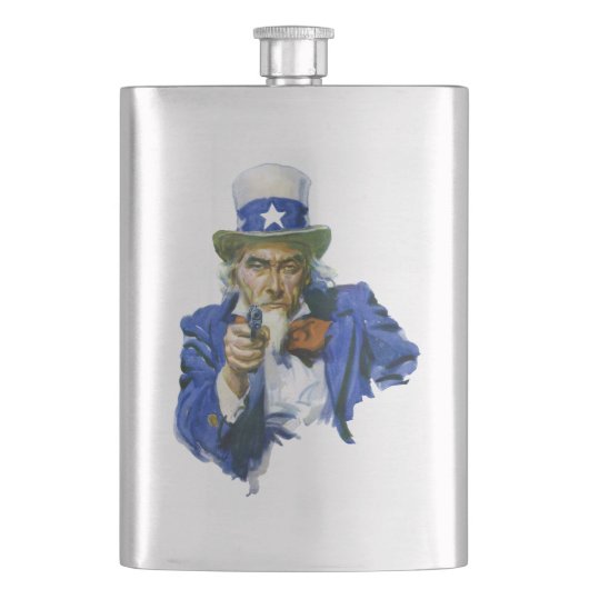 ヴィンテージ愛国的な叔父サムとスターハットとガン フラスク (正面)