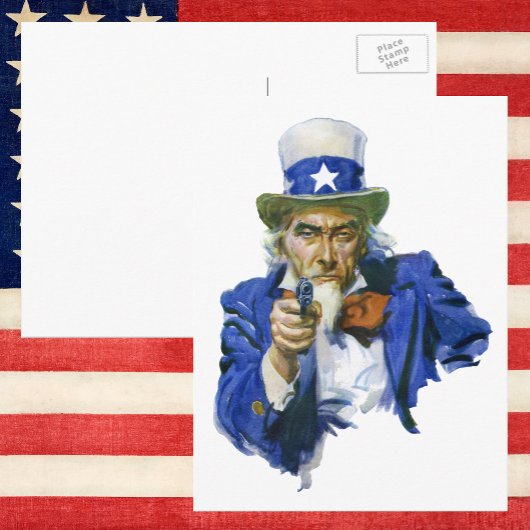 ヴィンテージ愛国的な叔父サムとスターハットとガン ポストカード