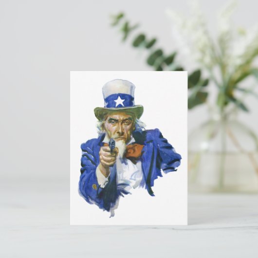 ヴィンテージ愛国的な叔父サムとスターハットとガン ポストカード (スタンド正面)