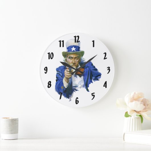 ヴィンテージ愛国的な叔父サムとスターハットとガン ラージ壁時計 (ホーム)
