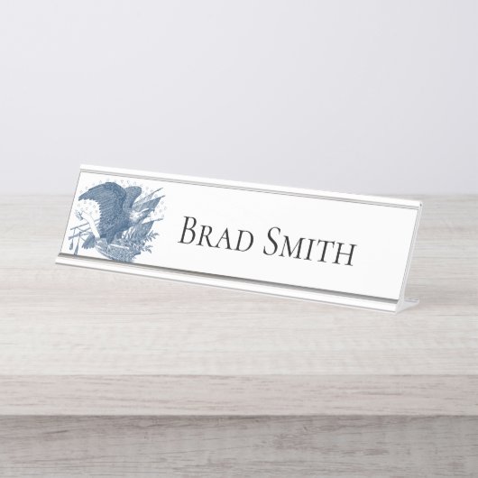 ヴィンテージ愛国的な叫びイーグルUSA旗矢印 デスクネームプレート (正面)