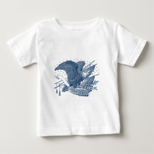 ヴィンテージ愛国的な叫びイーグルUSA旗矢印 ベビーTシャツ (正面)