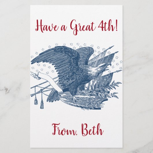 ヴィンテージ愛国的な叫びイーグルUSA旗矢印 便箋 (正面)