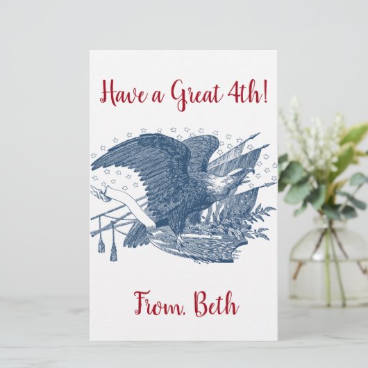 ヴィンテージ愛国的な叫びイーグルUSA旗矢印 便箋 (スタンド正面)