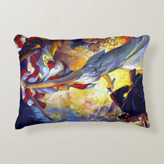 ヴィンテージ愛国的な女性の自由アメリカ国旗のワシ アクセントクッション (正面)