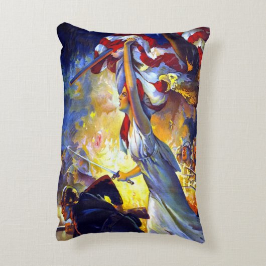 ヴィンテージ愛国的な女性の自由アメリカ国旗のワシ アクセントクッション (裏面(縦))