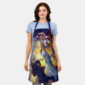 ヴィンテージ愛国的な女性の自由アメリカ国旗のワシ エプロン (着用した状態)