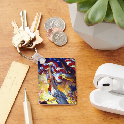 ヴィンテージ愛国的な女性の自由アメリカ国旗のワシ キーホルダー (デスク)