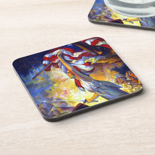 ヴィンテージ愛国的な女性の自由アメリカ国旗のワシ コースター (左側)