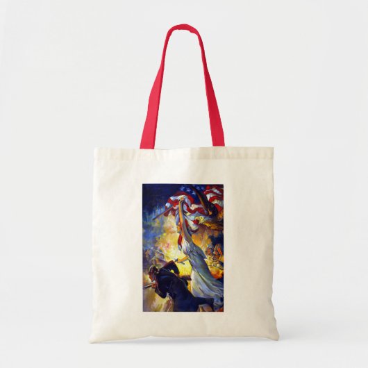 ヴィンテージ愛国的な女性の自由アメリカ国旗のワシ トートバッグ (正面)