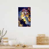 ヴィンテージ愛国的な女性の自由アメリカ国旗のワシ ポスター (キッチン)