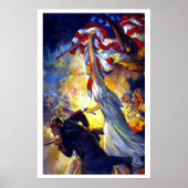 ヴィンテージ愛国的な女性の自由アメリカ国旗のワシ ポスター (正面)