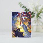 ヴィンテージ愛国的な女性の自由アメリカ国旗のワシ ポストカード (スタンド正面)