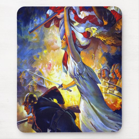 ヴィンテージ愛国的な女性の自由アメリカ国旗のワシ マウスパッド (正面)