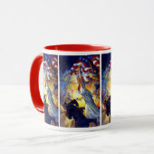 ヴィンテージ愛国的な女性の自由アメリカ国旗のワシ マグカップ (正面左)