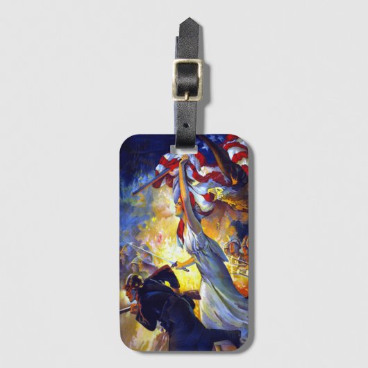 ヴィンテージ愛国的な女性の自由アメリカ国旗のワシ ラゲッジタグ (正面縦)