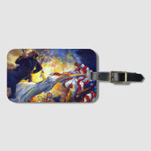 ヴィンテージ愛国的な女性の自由アメリカ国旗のワシ ラゲッジタグ (正面横)