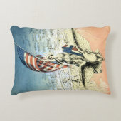 ヴィンテージ愛国的な女性，イーグルとアメリカ国旗 アクセントクッション (正面)