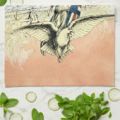 ヴィンテージ愛国的な女性，イーグルとアメリカ国旗 キッチンタオル (折り畳み)