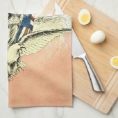 ヴィンテージ愛国的な女性，イーグルとアメリカ国旗 キッチンタオル (四つ折り)