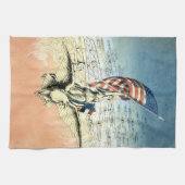 ヴィンテージ愛国的な女性，イーグルとアメリカ国旗 キッチンタオル (横)